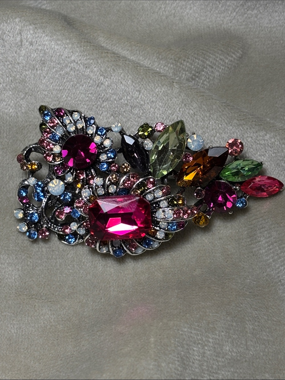 Multi-Color Crystal Floral Statement Brooch - Pink Accent
